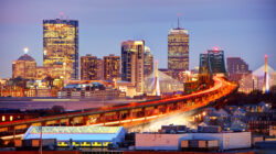 Boston Skyline showing traffic leading into downtown Boston, Massachusetts